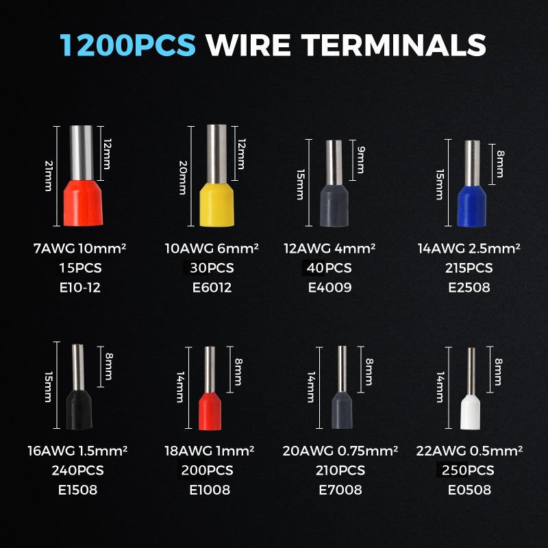 WGGE مجموعة أدوات تجعيد الطويق WGGE AWG 23-7 مجموعة كماشة سلك السقاطة القابلة للتعديل ذاتيًا مع 1200 قطعة من أطراف الأسلاك وموصلات تجعيد أطراف الأسلاك والحلقات - Image 4